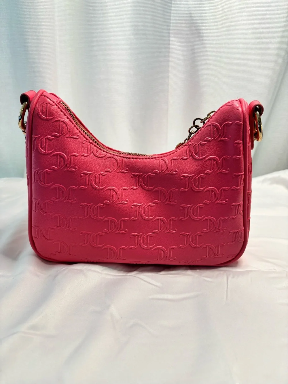 Juicy Couture Embossed hobo Bag with Gold Hardware and Crystal JC Logo